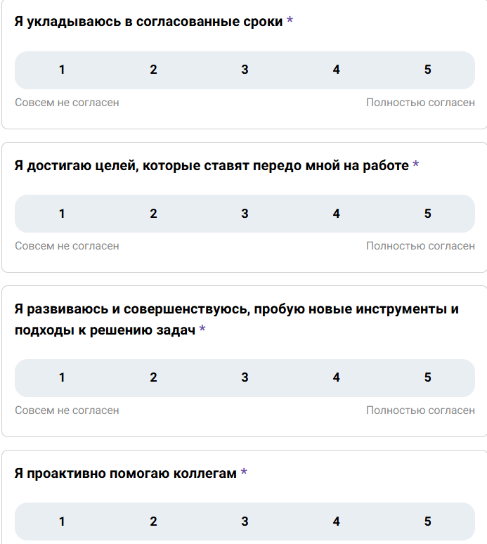 Анкета для самооценки на платформе Jinn