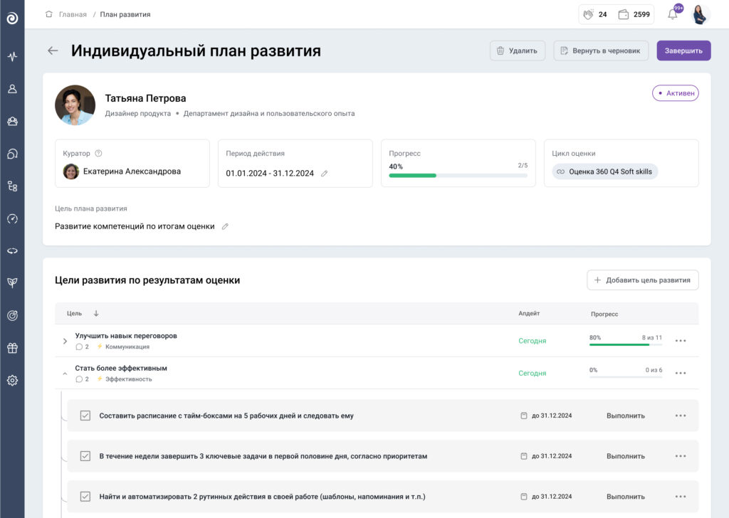 Пример индивидуального плана развития сотрудника