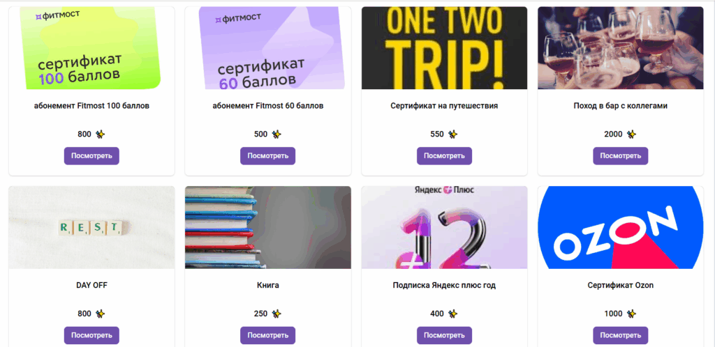 Ассортимент корпоративного магазина может включать материальные и нематериальные подарки