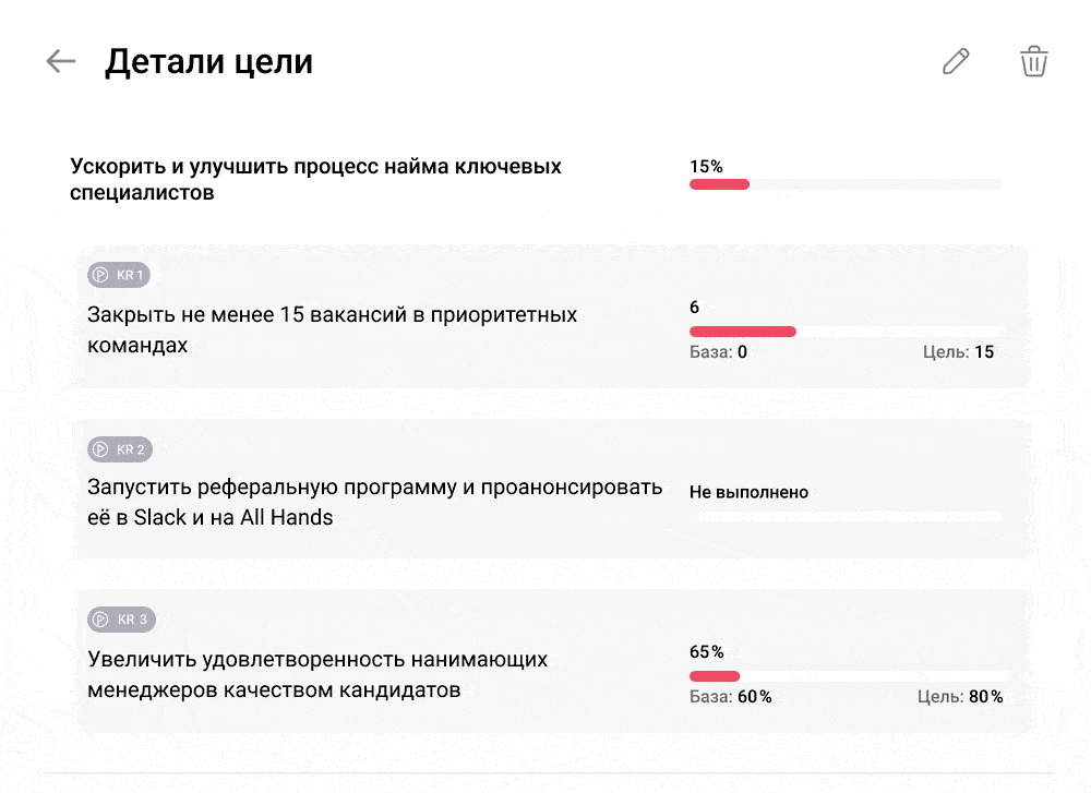 Всё движение по целям — в одном окне