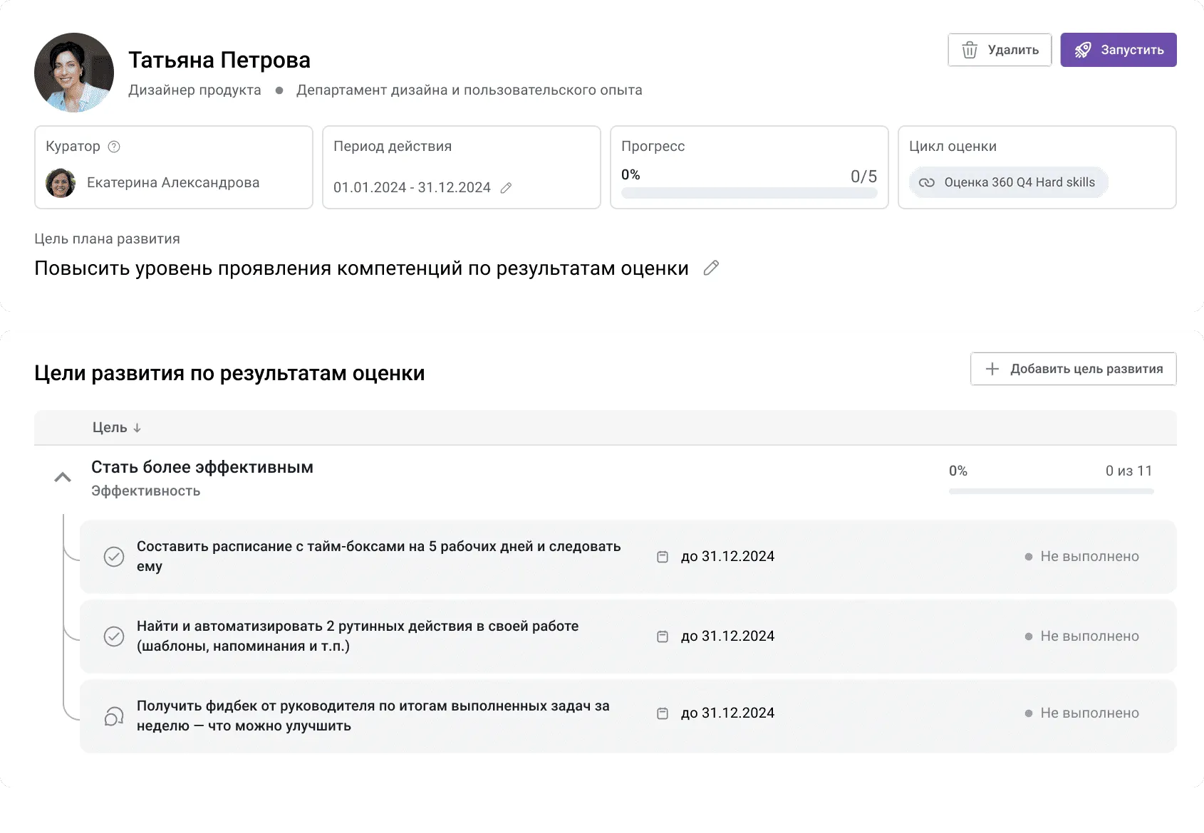 ИПР в профиле сотрудника
